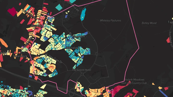 House price heatmap showing property values across Whiteley