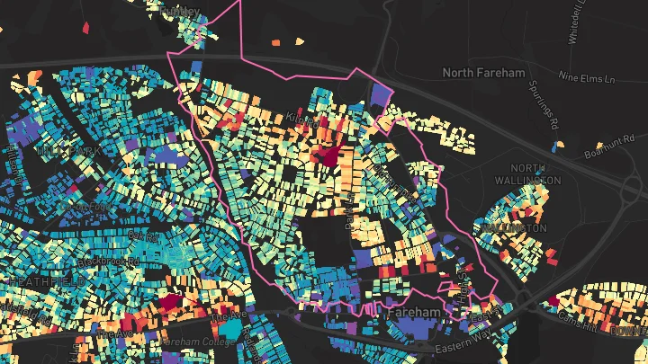 House price heatmap showing property values across Fareham