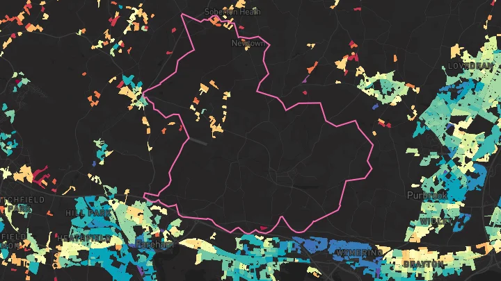 House price heatmap showing property values across North Boarhunt
