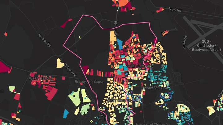 House price heatmap showing property values across Chichester