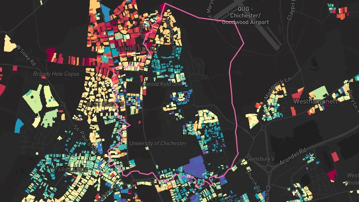 House price heatmap showing property values across Chichester