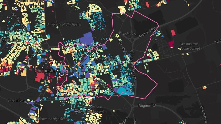 House price heatmap showing property values across Chichester