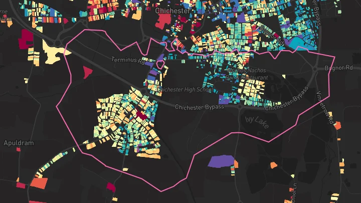 House price heatmap showing property values across Chichester