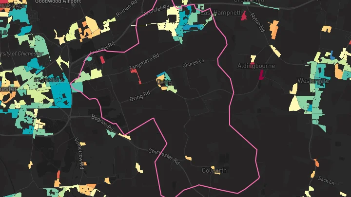 House price heatmap showing property values across Tangmere