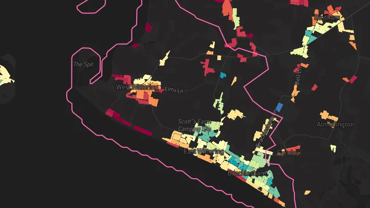 House price heatmap showing property values across Bracklesham Bay