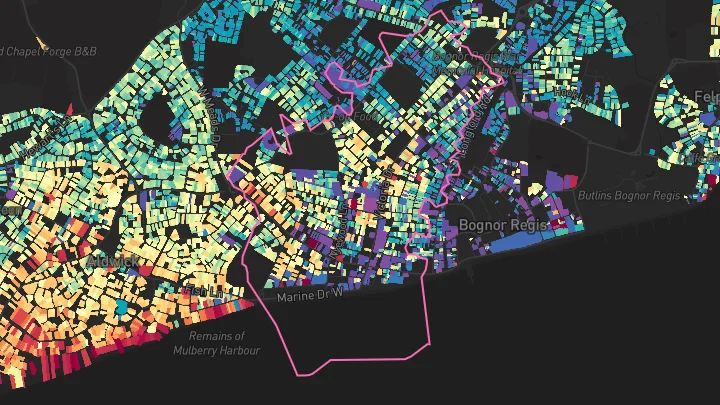 House price heatmap showing property values across Bognor Regis