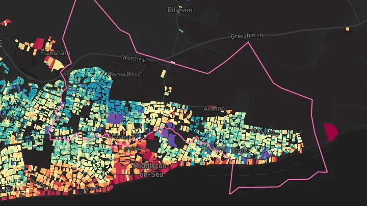House price heatmap showing property values across Bognor Regis