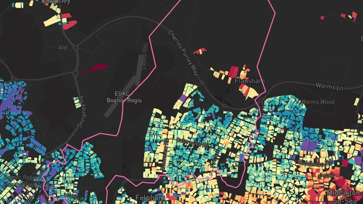 House price heatmap showing property values across Bognor Regis