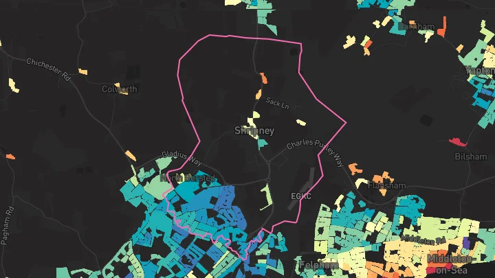 House price heatmap showing property values across Bognor Regis