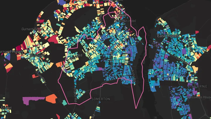 House price heatmap showing property values across Cowes