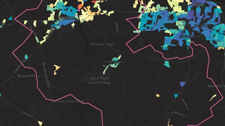House price heatmap showing property values across Wootton Bridge