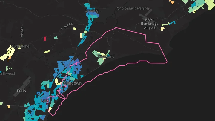 House price heatmap showing property values across Sandown