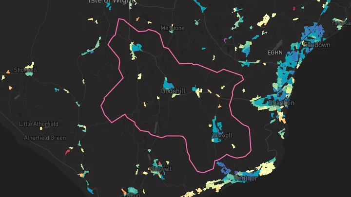 House price heatmap showing property values across Wroxall