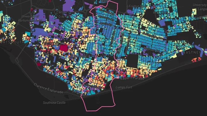 House price heatmap showing property values across Southsea