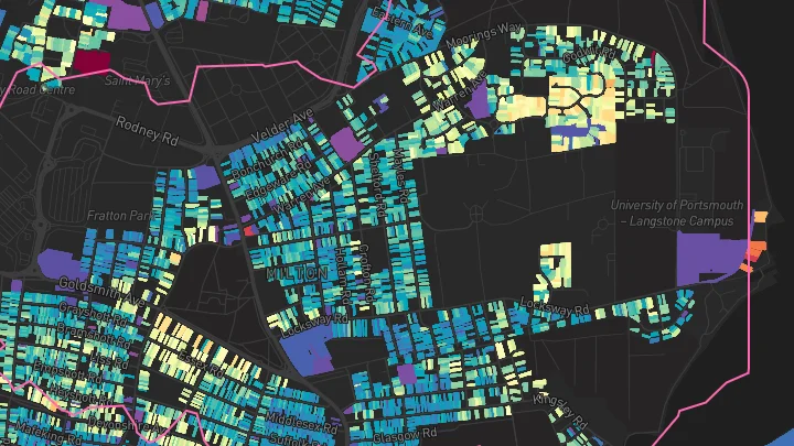 House price heatmap showing property values across Southsea