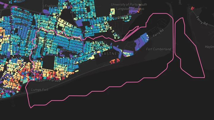 House price heatmap showing property values across Southsea