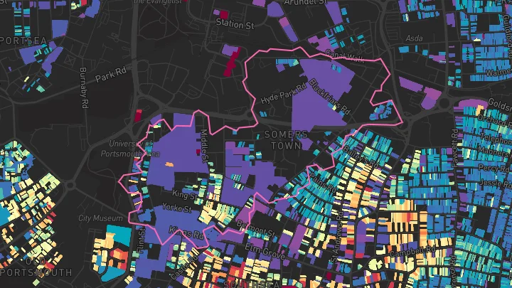 House price heatmap showing property values across Southsea