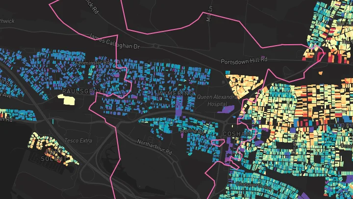 House price heatmap showing property values across Portsmouth
