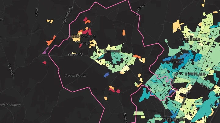 House price heatmap showing property values across Denmead