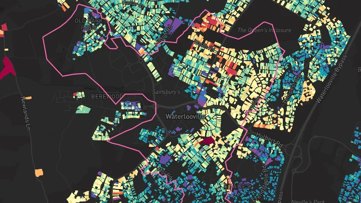 House price heatmap showing property values across Waterlooville