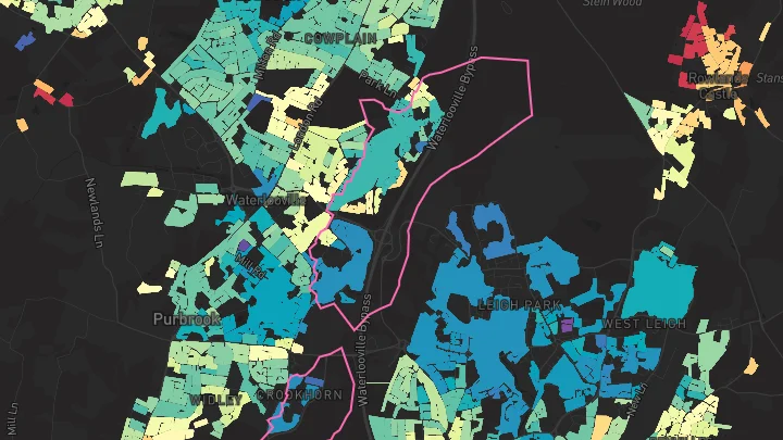 House price heatmap showing property values across Waterlooville