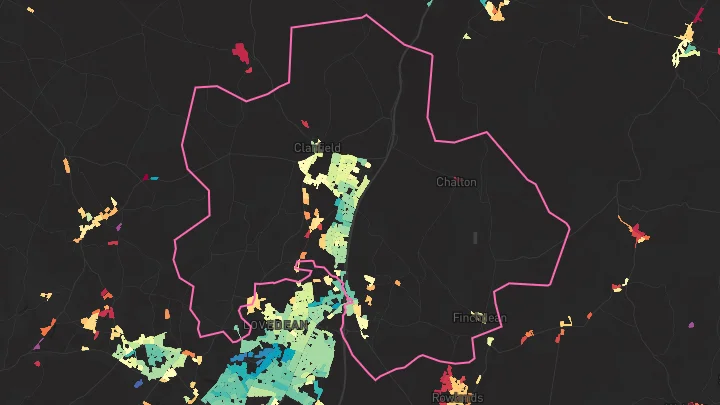 House price heatmap showing property values across Clanfield