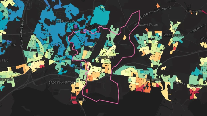 House price heatmap showing property values across Havant