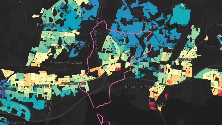 House price heatmap showing property values across Havant