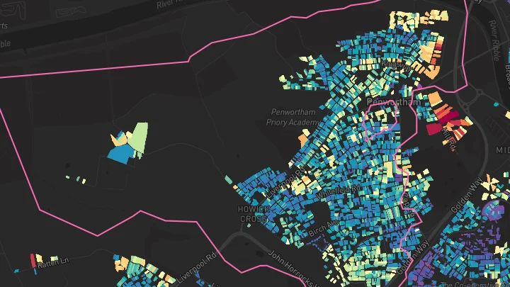 House price heatmap showing property values across Penwortham