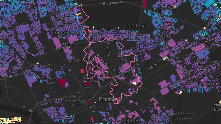 House price heatmap showing property values across Preston