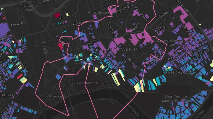 House price heatmap showing property values across Preston