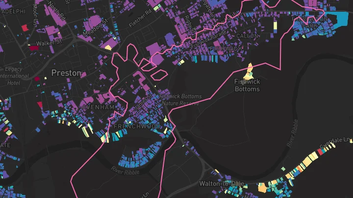 House price heatmap showing property values across Preston