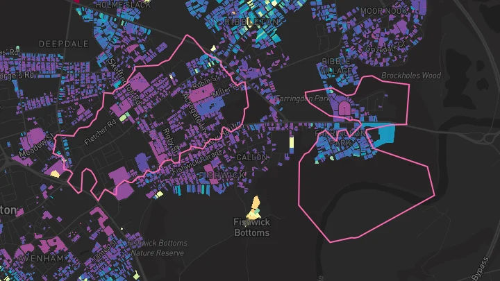 House price heatmap showing property values across Preston