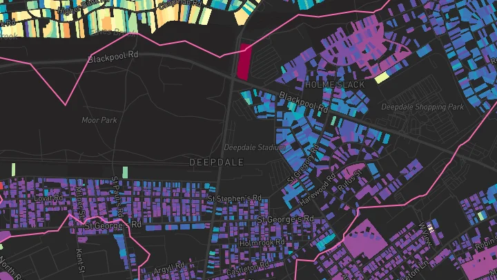House price heatmap showing property values across Preston
