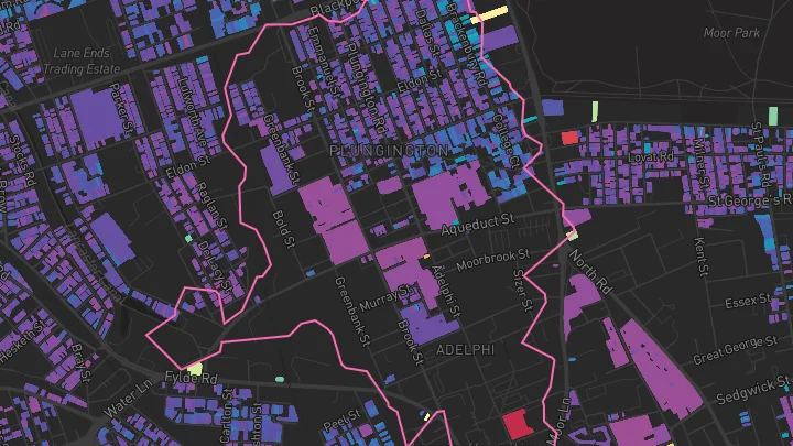 House price heatmap showing property values across Preston