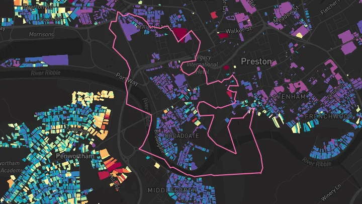 House price heatmap showing property values across Preston