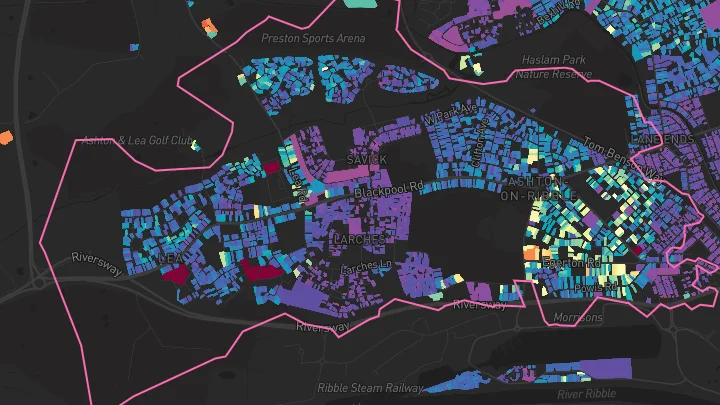 House price heatmap showing property values across Ashton On Ribble