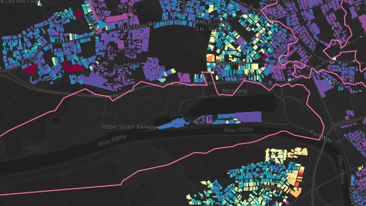 House price heatmap showing property values across Ashton On Ribble