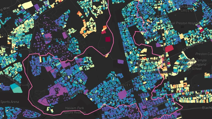 House price heatmap showing property values across Fulwood