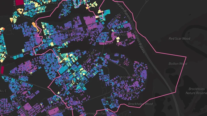 House price heatmap showing property values across Ribbleton