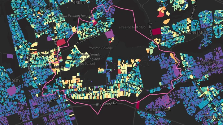 House price heatmap showing property values across Fulwood