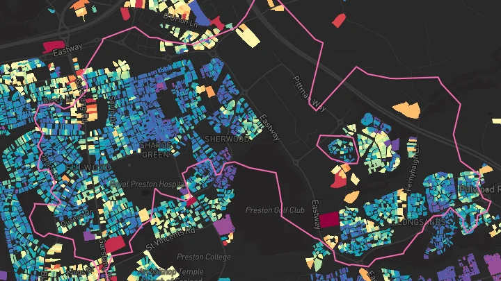 House price heatmap showing property values across Fulwood