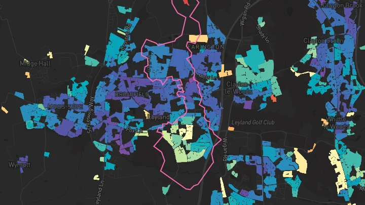 House price heatmap showing property values across Leyland