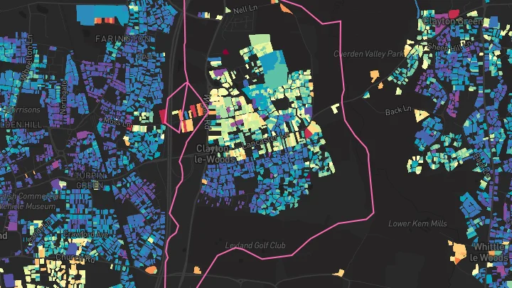 House price heatmap showing property values across Leyland