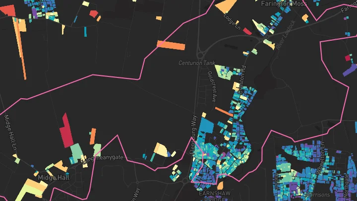House price heatmap showing property values across Farington Moss