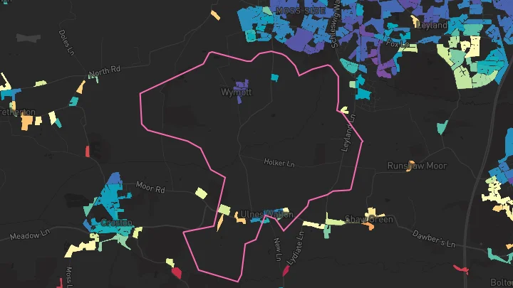 House price heatmap showing property values across Leyland