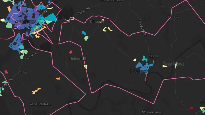 House price heatmap showing property values across Longridge