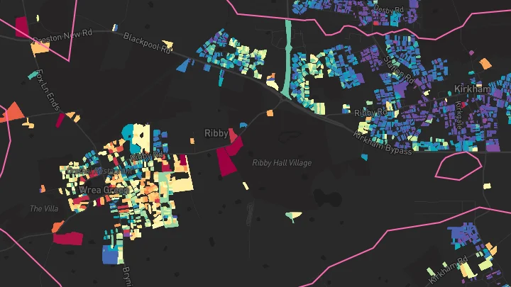 House price heatmap showing property values across Kirkham