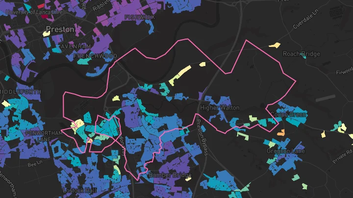 House price heatmap showing property values across Walton Le Dale