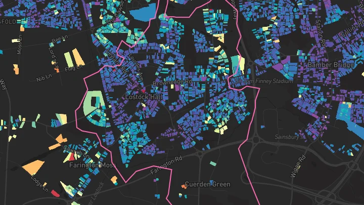 House price heatmap showing property values across Lostock Hall